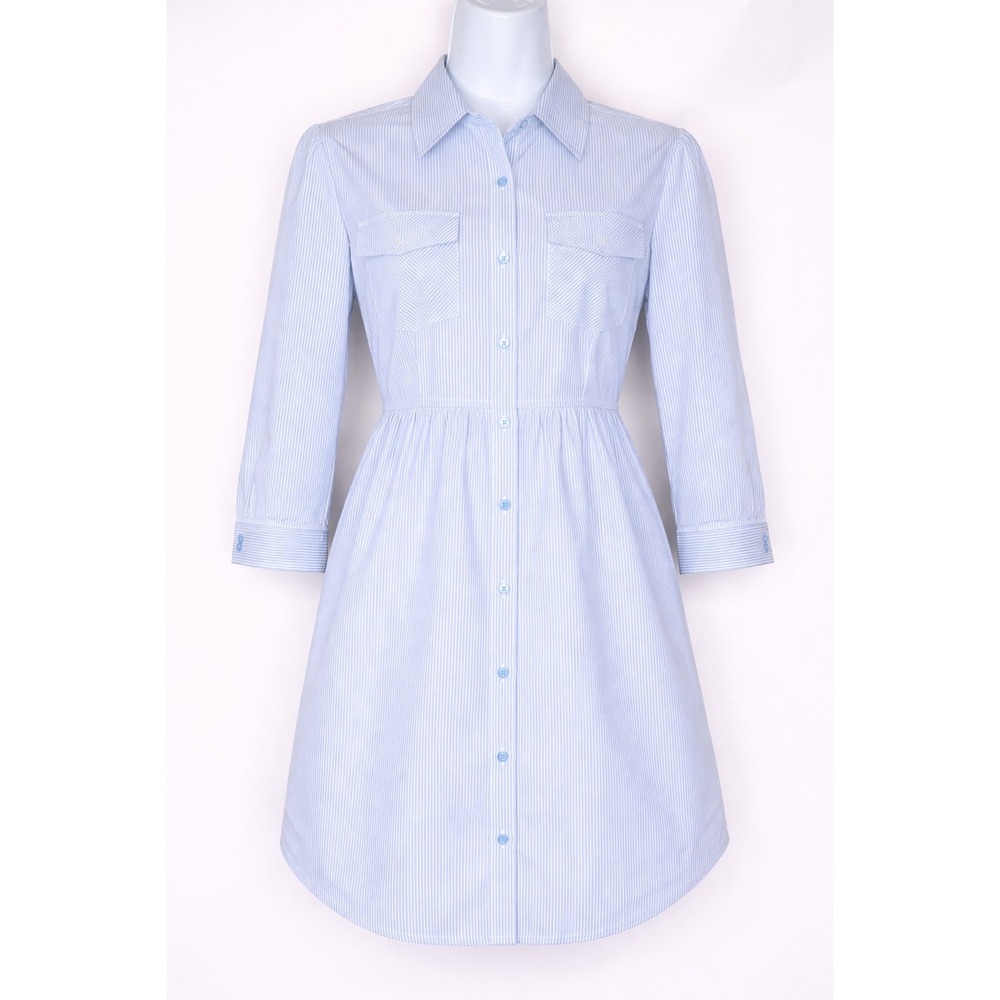 H&M Blue White Stripe Shirt Dress US 8 Cotton Button Front Coastal Grandmother